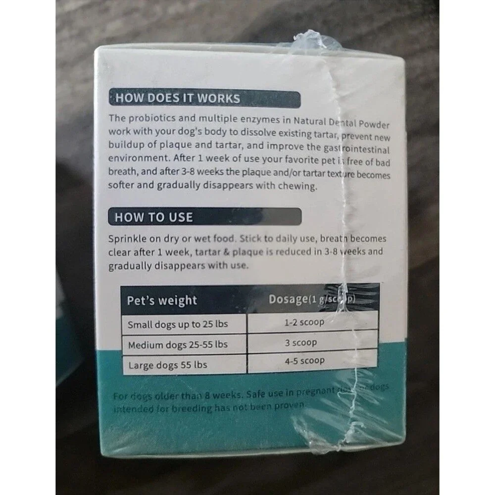 2) 7.05 Oz Boxes Natural Dental Powder For Dogs & Cats Tarter Control Probiotic